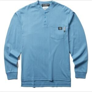 WOLVERINE Mens Guardian Cotton Long Sleeve Henley Shirt XXL Blue Flame Resis NWT